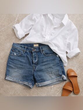 MOTHER Blue Jean Shorts Distressed Cut-Off Style